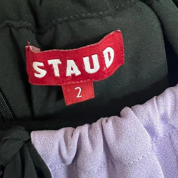 NWOT STAUD Pacha Bell Sleeve Color Blocking Maxi Dress Black Lilac Multicolor 2 - Picture 9 of 16